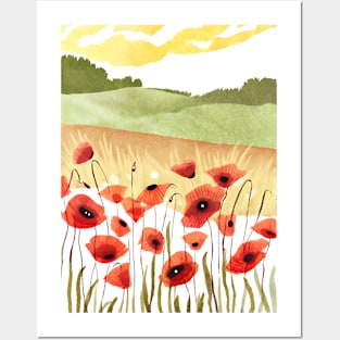 Abstract Watercolor Summer Field Poppies Posters and Art